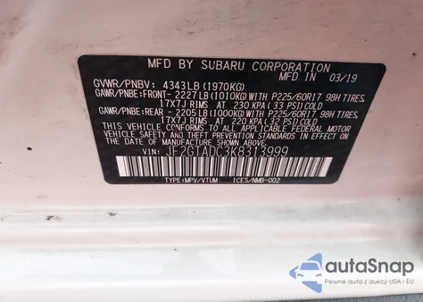 2019 Subaru Crosstrek 2.0I Premium from USA, damaged, VIN JF2GTADC3K8313999